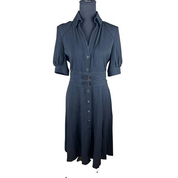 Karen Millen woman’s 8 black sleek fix and flare shirt sleeves classic dress - Picture 1 of 9